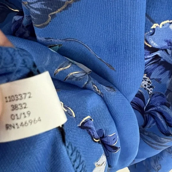 Lane Bryant Blue Floral Metallic Print Sleeveless Mock Neck Pleated Midi Dress - Picture 7 of 10